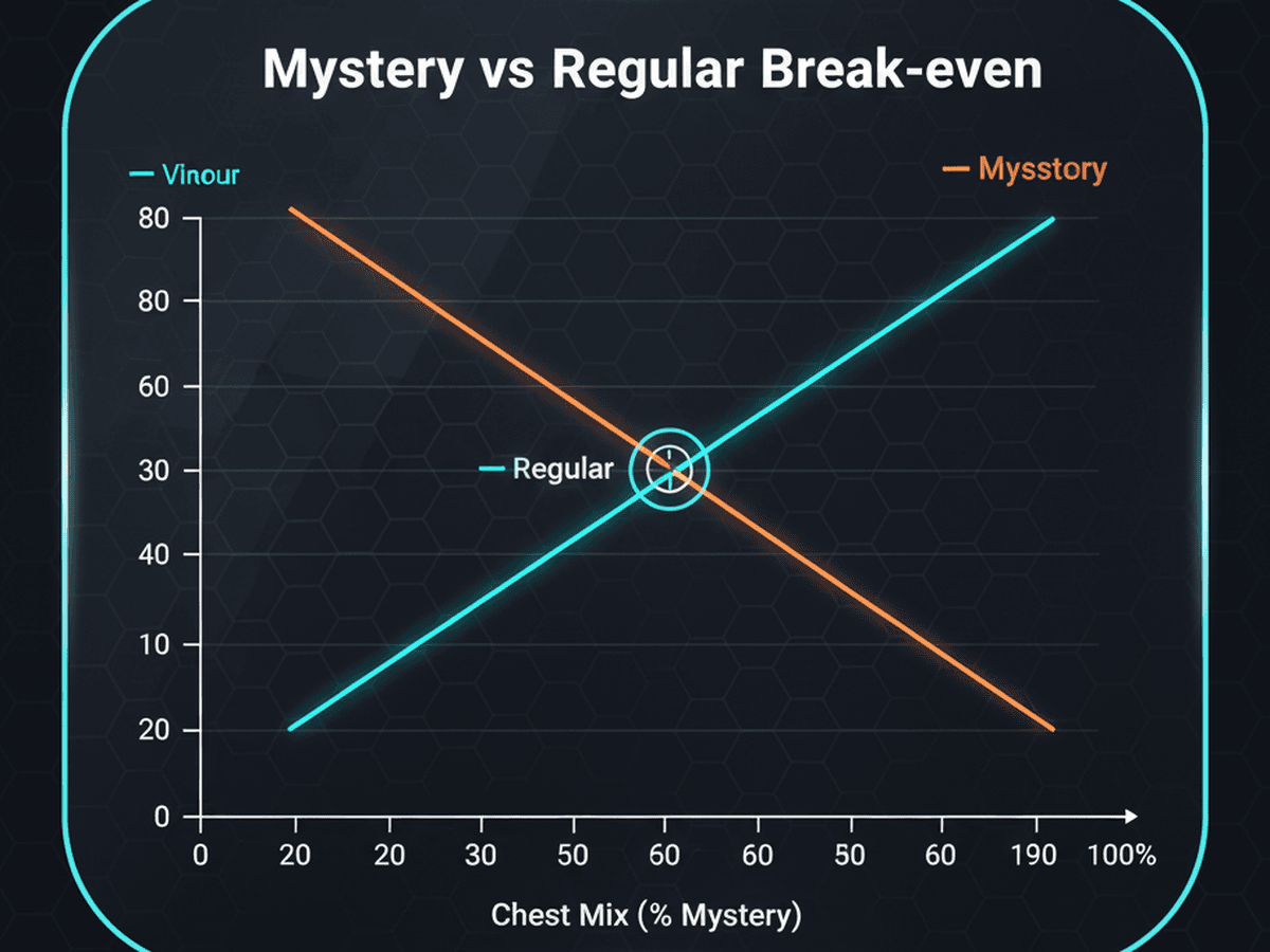 Break-even analysis chart showing optimal Mystery vs Regular chest mix