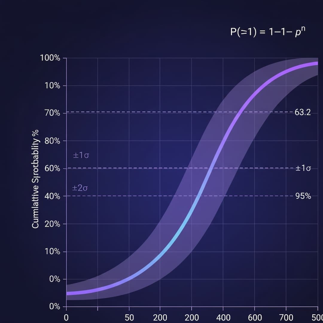 Cumulative drop rate probability curve showing confidence intervals and expected variance ranges