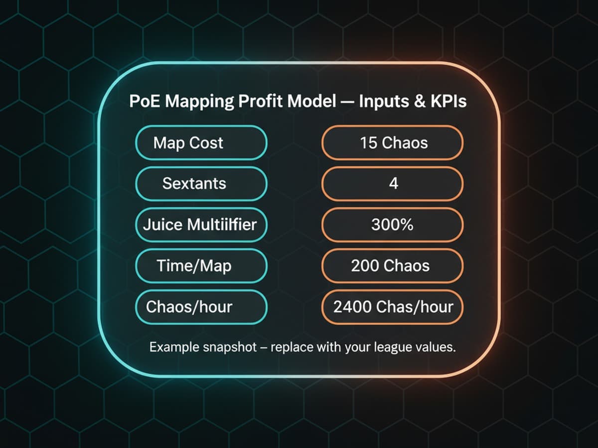 PoE mapping profit model table with inputs and KPIs