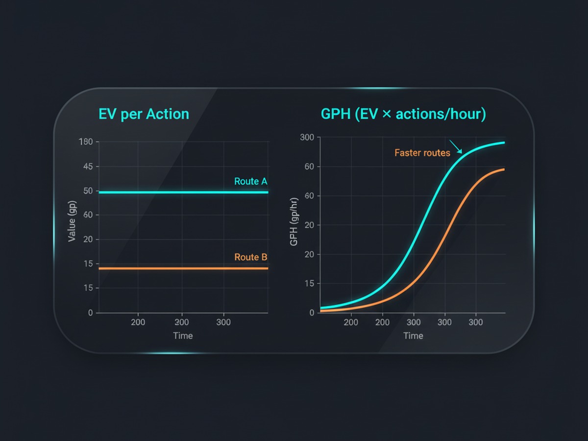 EV per action versus GPH comparison showing time impact on hourly returns