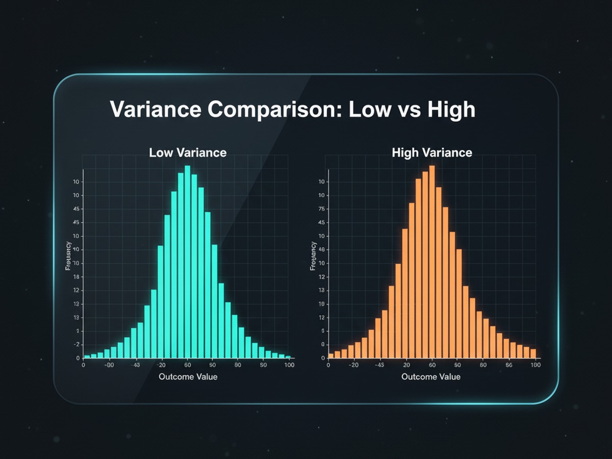 Variance comparison: same EV with low vs high volatility distributions